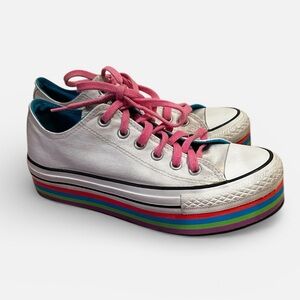 Converse PRIDE Rainbow White Stacked Sneakers Shoes Unisex W 8 M 6.5